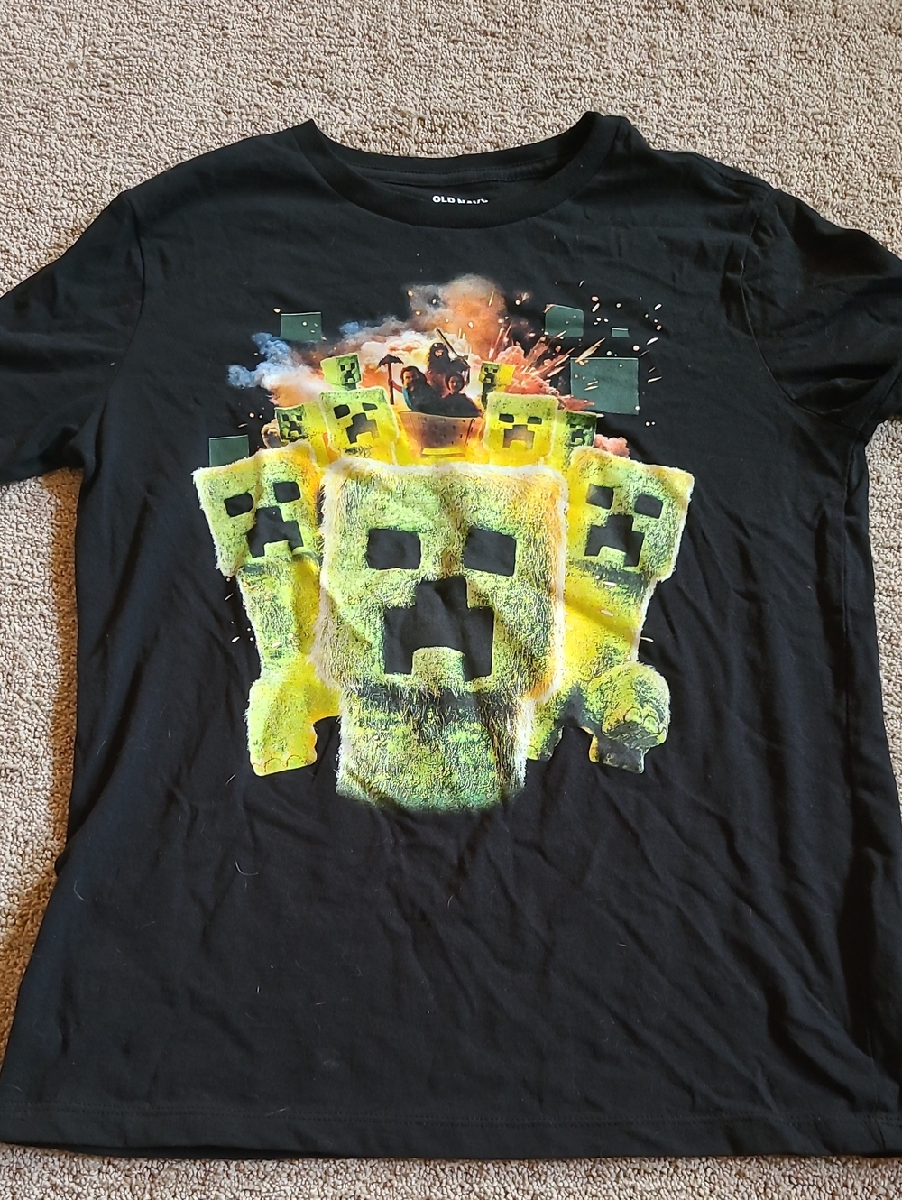 Old Navy Black Kids Minecraft Creeper Explosion Graphic Tee